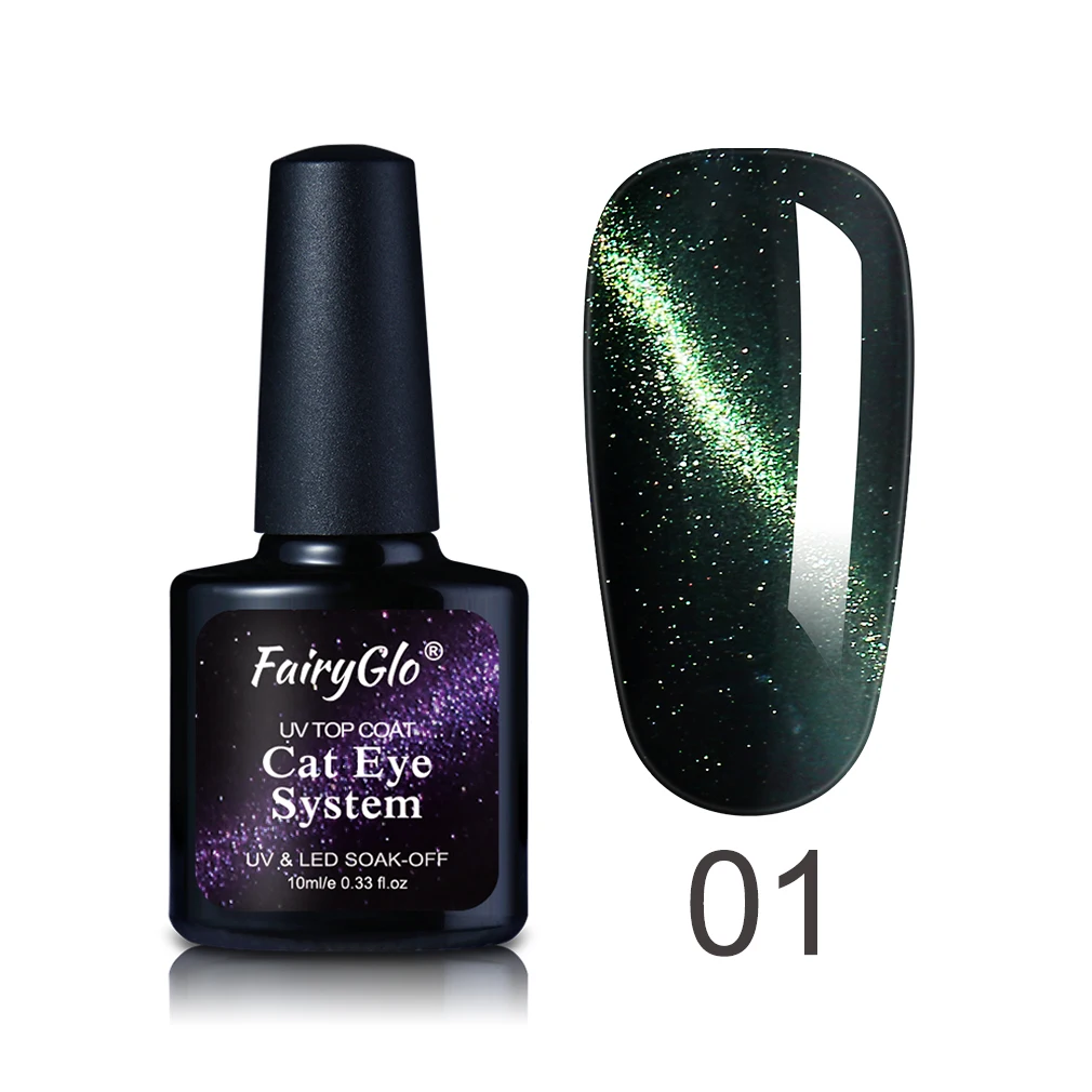 FairyGlo 10 мл гель лак для ногтей кошачий глаз Верхнее покрытие замачиваемый УФ светодиодный Гель-лак магнитный 3D эффект кошачий глаз Верхнее покрытие ногтей маникюр - Цвет: 01
