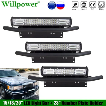 

For Jeep 4x4 Truck SUV Triple Row 15" 18" 20" LED Light Bar w/ Number Plate Frame Holder Driving Fog Lamp Mount Bracket Bull Bar