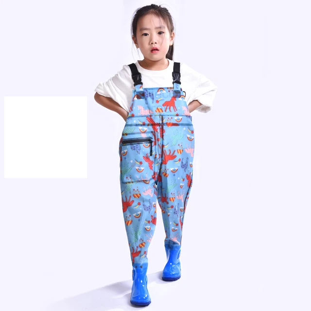 2021 Waterproof Kids Jumpsuit Wading Pants With Rain Boots Playing Water  Garden Boys Play with mud