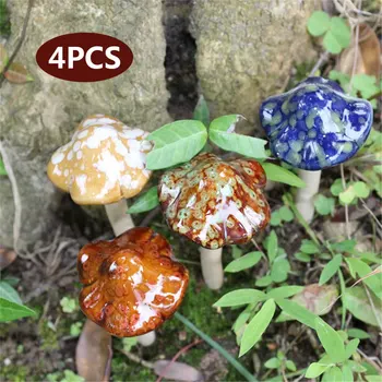 

4pcs/Set Miniature Mushroom Ceramic Mushroom Ceramic Toadstools Exquisite Emulation Colorful Figurine Dollhouse Crafts