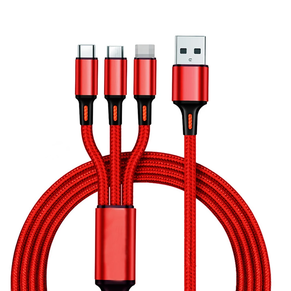 3 в 1 Micro USB кабель для IPhone type-C+ Micro USB кабель для зарядки мобильного телефона Android для IPhone IPad смартфон - Цвет: Красный