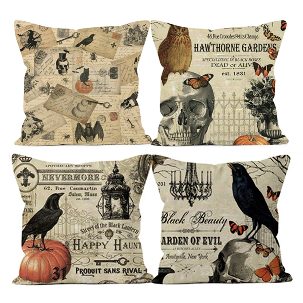 4 шт. односторонний узор Подушка на Хэллоуин Чехлы Happy Fall Linen домашняя Тыква привидения Домашнее использование