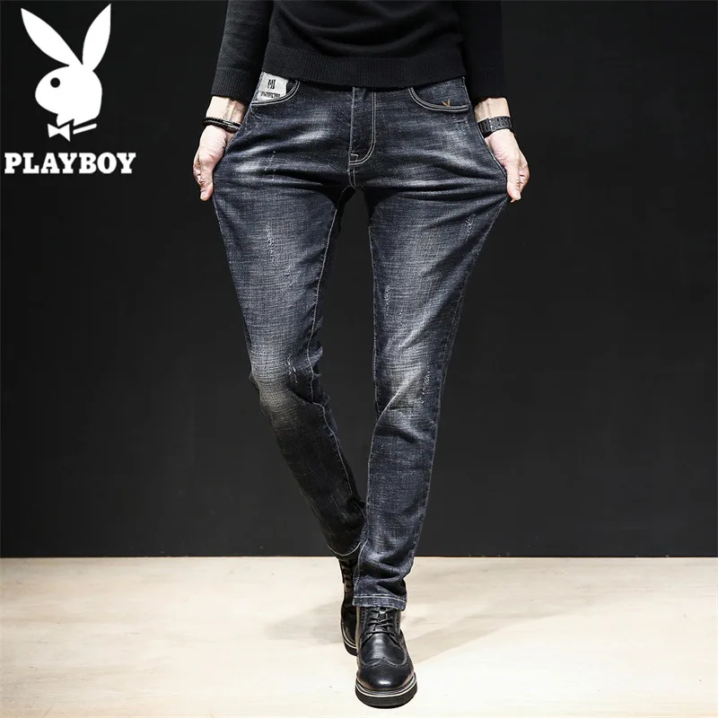 

1953 a Flower Master Jeans Men's Skinny Pants Spring Black And White with Pattern Teenager Fashion Elasticity MEN'S Casual Pants