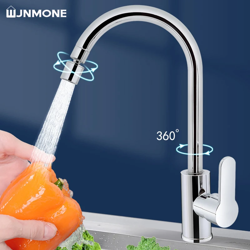 WJNMONE Chorme Kitchen Faucet Deck Mounted Mixer Tap 360 Degree Rotation Stream Sprayer Nozzle Kitchen Sink Hot Cold Sink Taps