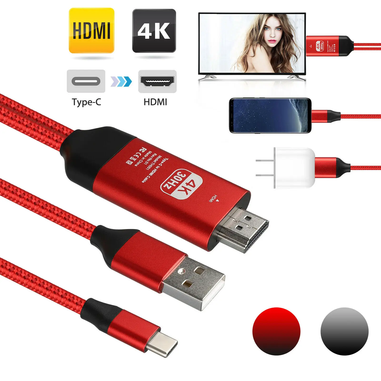 USB C type-C к HDMI HD tv AV Кабель-адаптер 4K для samsung Galaxy S9 Plus шнур