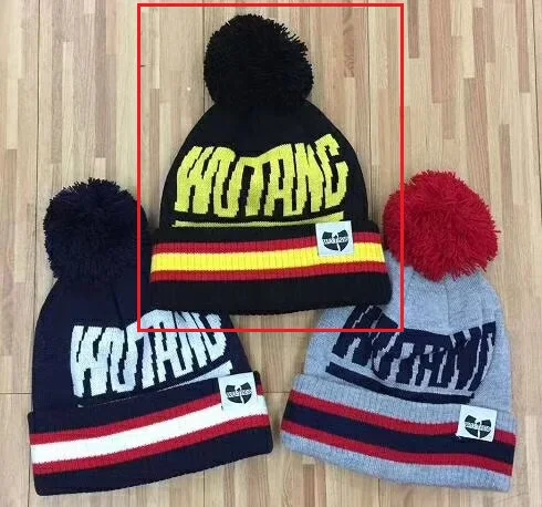 WU TANG Beanie, теплые зимние шапки для мужчин и женщин, шапка с помпоном, аксессуары для девушек, вязаные шапки с помпоном Beenie, шапки с помпоном и черепом - Цвет: Черный