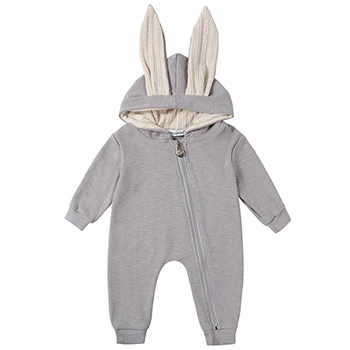 Удобная хлопковая одежда для маленьких девочек; милый кролик с большими ушами; Детский комбинезон с капюшоном на молнии; Детский комбинезон; От 0 до 2 лет; детская одежда - Цвет: As the picture