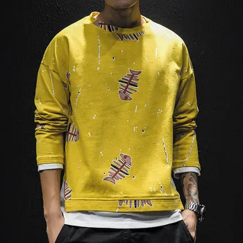 

Fake Two Pieces Men's Sweatshirts Large Sizes Trends Printed Men's Sweatshirts O-Neck Long Sleeve Pullover Men's Sweatshirts