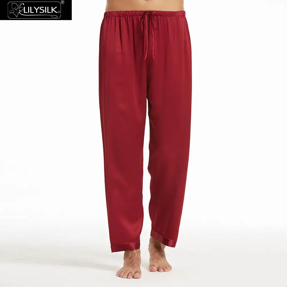 Claret LilySilk пижамные штаны для мужчин чистый 100 шелк 22 momme Роскошный натуральный длинный мужская одежда - Цвет: Claret