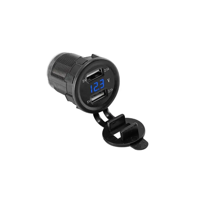 12V 24V Dual USB Автомобильное зарядное устройство 5V 2.1A автомобиля Зарядное устройство Мощность адаптер светодиодный вольтметр боа - Название цвета: Синий