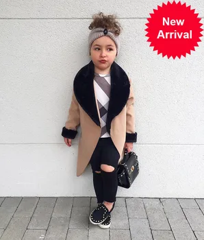

coat Little girls Wool Jackets patchworked Fur turn-down collar Princess Winter Coats Baby Girls Trench Full Sleeve Clothes