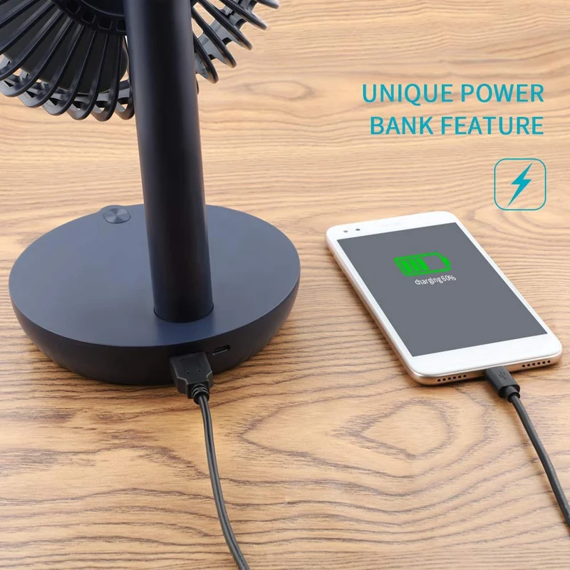 5 Speeds Battery Operated Usb Desk Fan, Whisper Quiet, W/ Portable Charger Feature, 6 Inch Perfect Small Personal For Outdoor Ac
