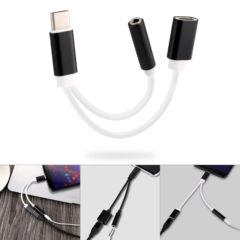 2 в 1 USB-C до 3,5 мм аудио адаптер Тип C Зарядный Кабель-адаптер конвертер для сотового телефона PUO88