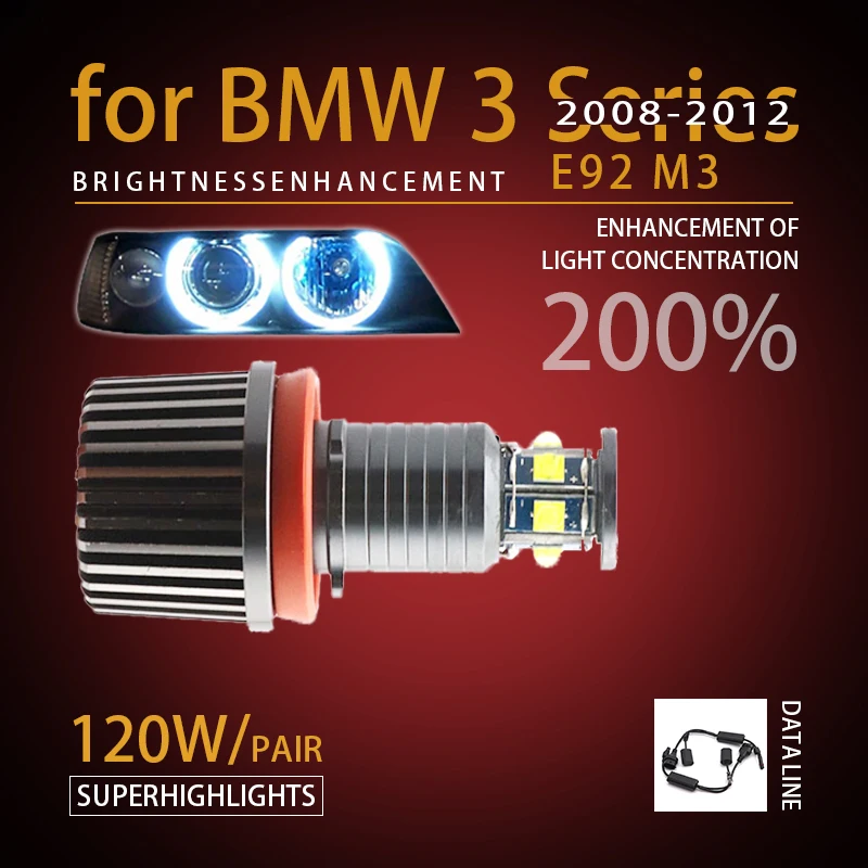 

Для Ангельские глазки 120 Вт H8 супер белый 6000 К Halo Кольцо Светодиодный светильник для BMW 2008-2012 3 серия E92 M3 супер яркий