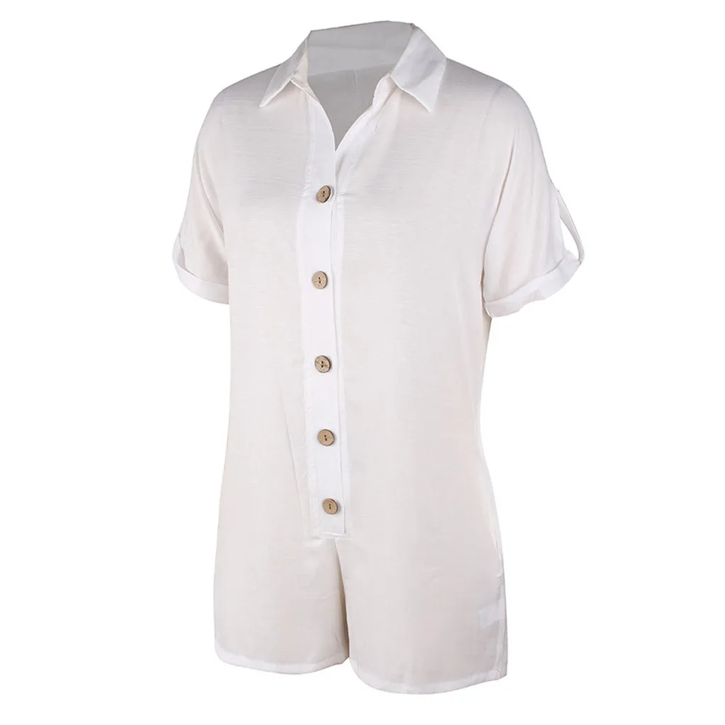 Сплошной VoguePlaysuit женский модный отложной воротник комбинезон для женщин однобортный короткий рукав комбинезон женский s комбинезон