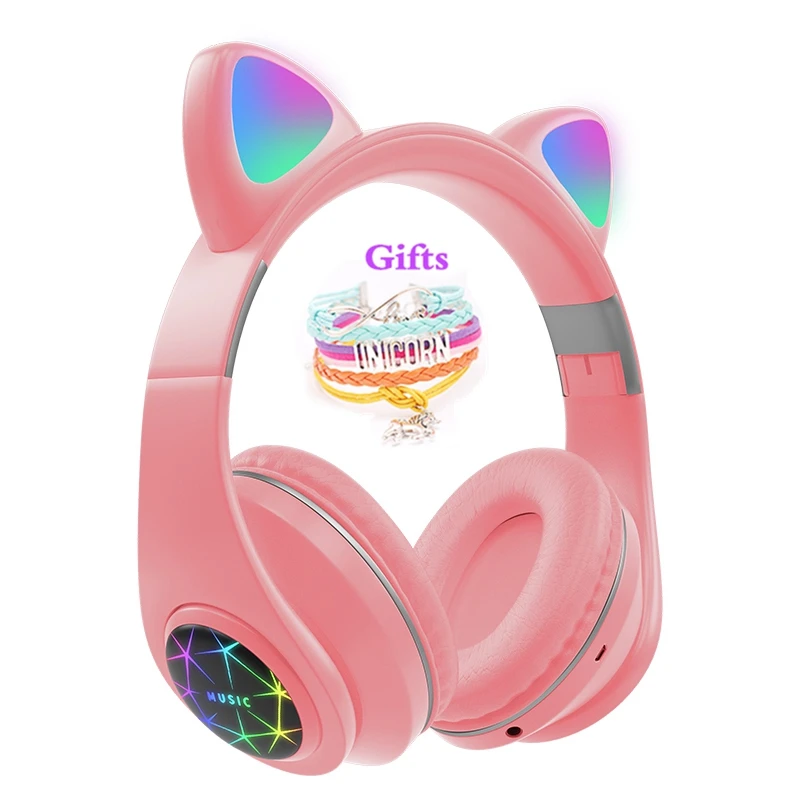 Наушники с кошачьими ушками RGB Bluetooth 5 0 шумоподавление для взрослых детей девочек