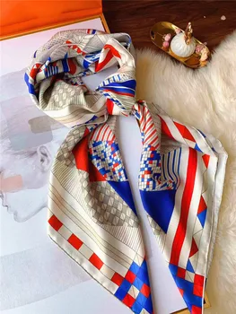 

French horse luxury heavyweight 100% twill silk scarf shawl women's scarf large square scarf women's Silk Scarf hand curling