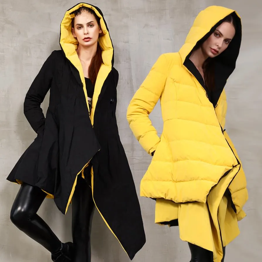 Новинка зимы casaco feminino 90% белый пуховик на утином пуху зимняя длинная куртка Двусторонняя одежда нерегулярная парка с капюшоном Mujer - Цвет: Color 3