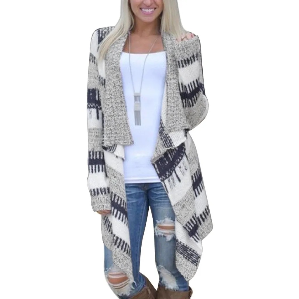 

Autumn Women Sweater Striped Color Block Draped Loose Cardigan Long Sleeve Casual Knit Sweater Coat Drop ship 20H