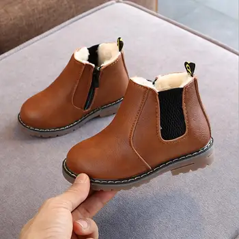 

Kids Winter Leather Plush Shoes Boys Toddler Boots Fashion Martin Boots with Fur Children Soft Outdoor Girls Boots