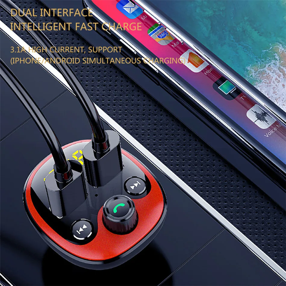 Автомобильный комплект GTWIN, Bluetooth, fm-передатчик, двойной USB 3.1A, быстрое зарядное устройство, ЖК-дисплей, беспроводная гарнитура, музыкальный аудио приемник, Авто mp3-плеер
