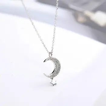 

100% 925 Sterling Silver Cubic Zirconia Star Moon Necklaces & Pendants For Women Creative Lady Street Beat Jewelry 925-286