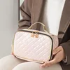 FUDEAM Leather Argyle Portable Women Cosmetic Bag Multifunction Waterproof Travel Storage Organize Handbag Female Makeup Case 2