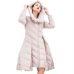 INKEO Luxury Winter Women Pleated Down Jacket Elegant Skirt Type 90% White Duck Down Coat Female Thick Overcoat Pink O688