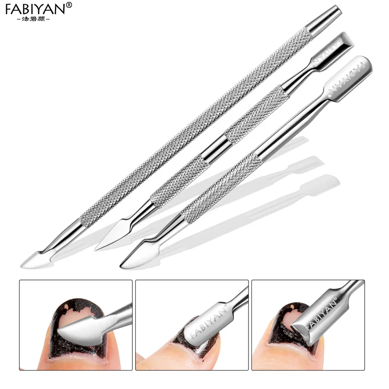 

3pcs Double Side Nail Art Stainless Steel Cuticle Pusher Remover Dead Skin Hangnail Drill Finger Care Manicure Pedicure Tool Set