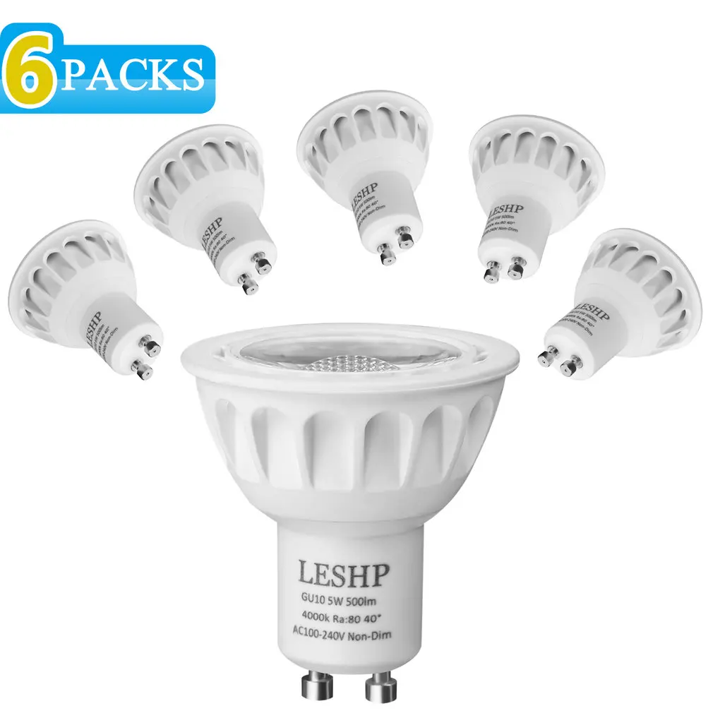 

6/10 Pcs White GU10 AC100-240V 5W LED Spotlight 4000K 500LM Non-Dimmable 40 Degree Beam Angle Compact Size Light Weight