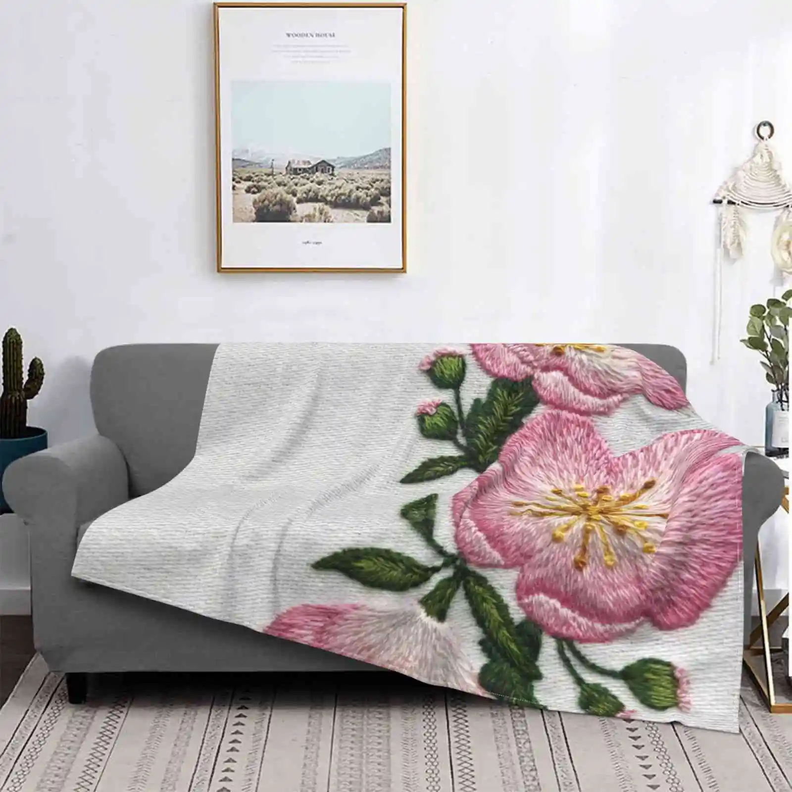 Rosa Canina Camera Più Venduta Coperta Di Flanella Domestica Rosa Fiori Floreali Natura Ricamo Fatto A Mano Giardino Rosa Cucito Rosa