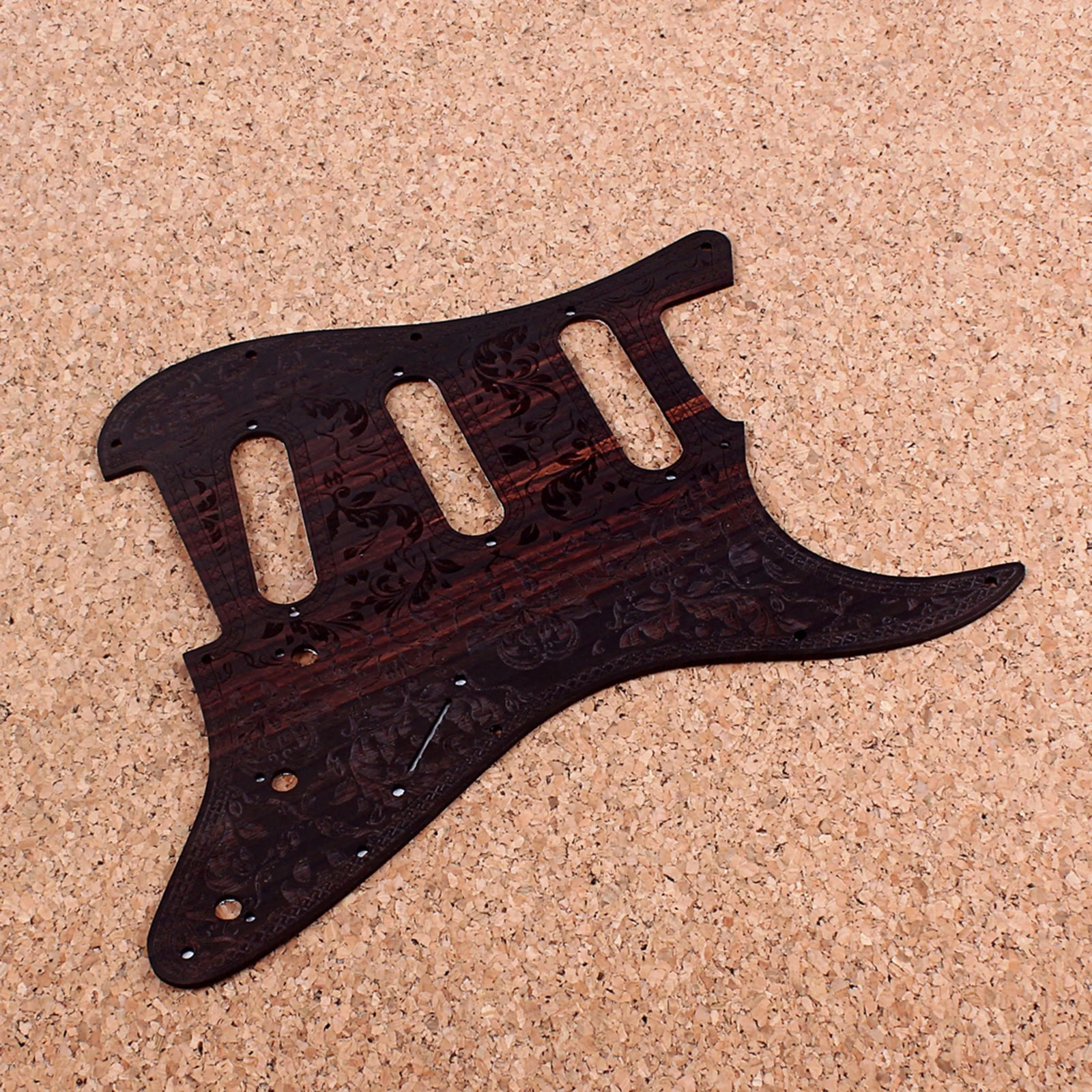 Vintage Carved SSS Guitar Scratch Plate for ST Music Instruments Accs Brown, Made of Quailty Rosewood Material