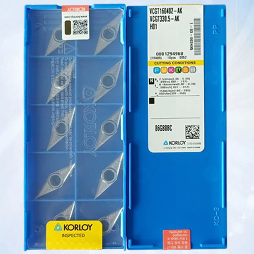 KORLOY VCGT160402 AK H01/VCGT160404 H01/VCGT160408 H01/VCGT160412 H01 карбидные вставки с ЧПУ токарные для