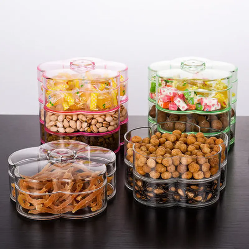 

Multi-layered Dried Fruit Candy Box Partition Transparent Acrylic Plastic Stackable Container With Cover Snack Food Storage Bin