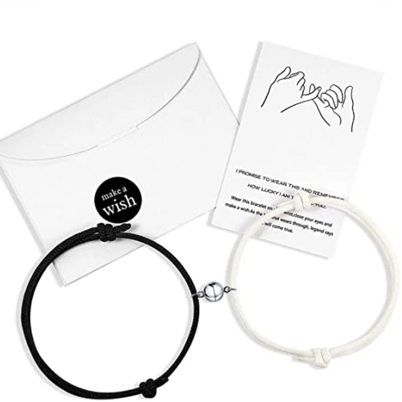 Pulsera de imán para calor para parejas, Brazalete de amor infinito, cuerda ajustable hecha a mano, color blanco y negro de la suerte, regalo, 2021