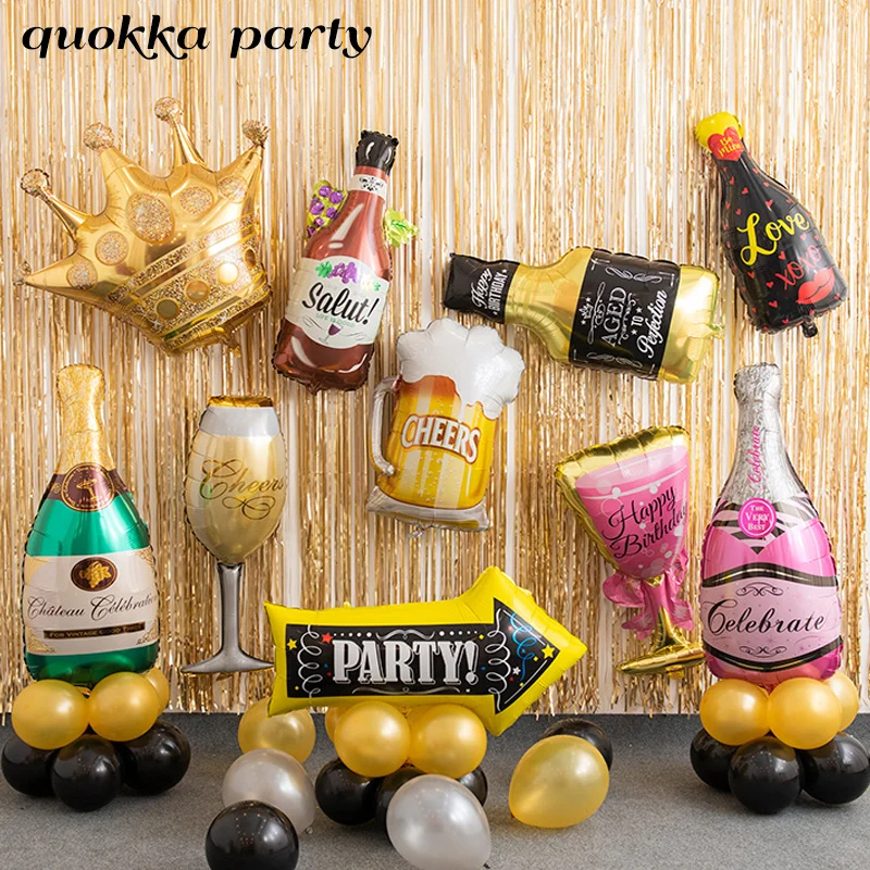 

30th Birthday Golden Crown Champagne Glasses Whiskey Bottle Foil Balloon High School Party Decoration Metallic Party Balloons