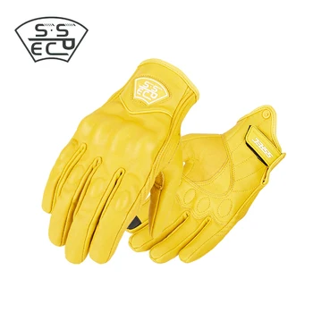 

Retro Pursuit Real Leather Motorcycle Gloves Motorcycle Protective Gears Motocross Gloves Moto Touch Screen Racing Gloves Yellow