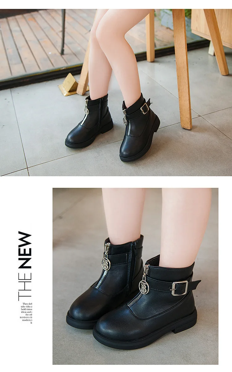 Ботинки martin для девочек среднего и большого размера; ботильоны в британском стиле; кожаные ботинки в Корейском стиле; зимние ботинки с бархатом для маленьких девочек
