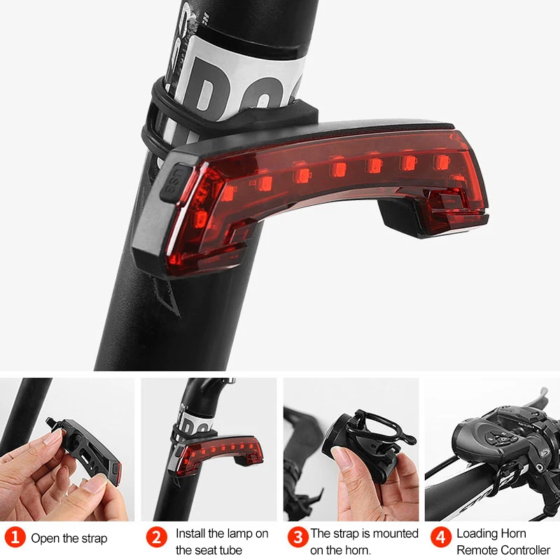 Perfect Intelligent USB Bike Rear Light Wireless Remote Control Turn Signal Bicycle Taillight with Bike Horn 8