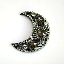 

Fashion moon rhinestone beaded Patches for clothes Sew on sequin parch badge Applique embroidered parches bordados para