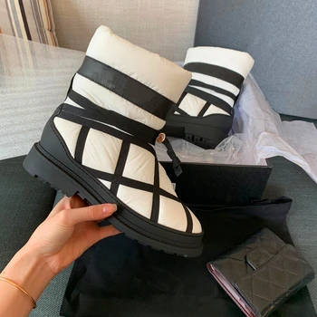

Women Snow Boots Winter Warm Slip on Short Boot Waterproof Mixed Colors Chunky Boots Designer Brand Luxury Women Shoes 2020 New
