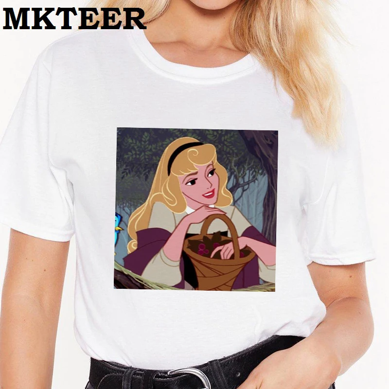 

2019 New Summer Tumblr Beautiful Princess Aurora Print T Shirt Women Harajuku Aesthetic O-neck Short Sleeve Tops Kawaii T Shirt