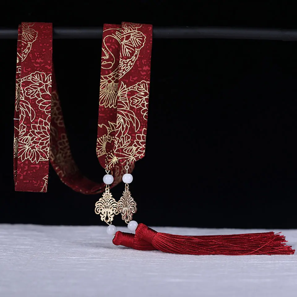 FD3-9L Китайский древний стиль, вышивка, Hanfu, повязка для волос, косплей, бронзовая, вишневый цвет, кисточка, лента для волос, костюм, аксессуары для волос - Цвет: FD3-9L