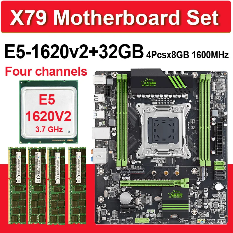 JINGSHA X79 Placa base con Xeon E5 1620 V2 3 7 МГц 4 шт. x 8 ГБ = 32 Гб 1600 DDR3 ECC REG memoria ATX SATA3 PCI E NVME M.2