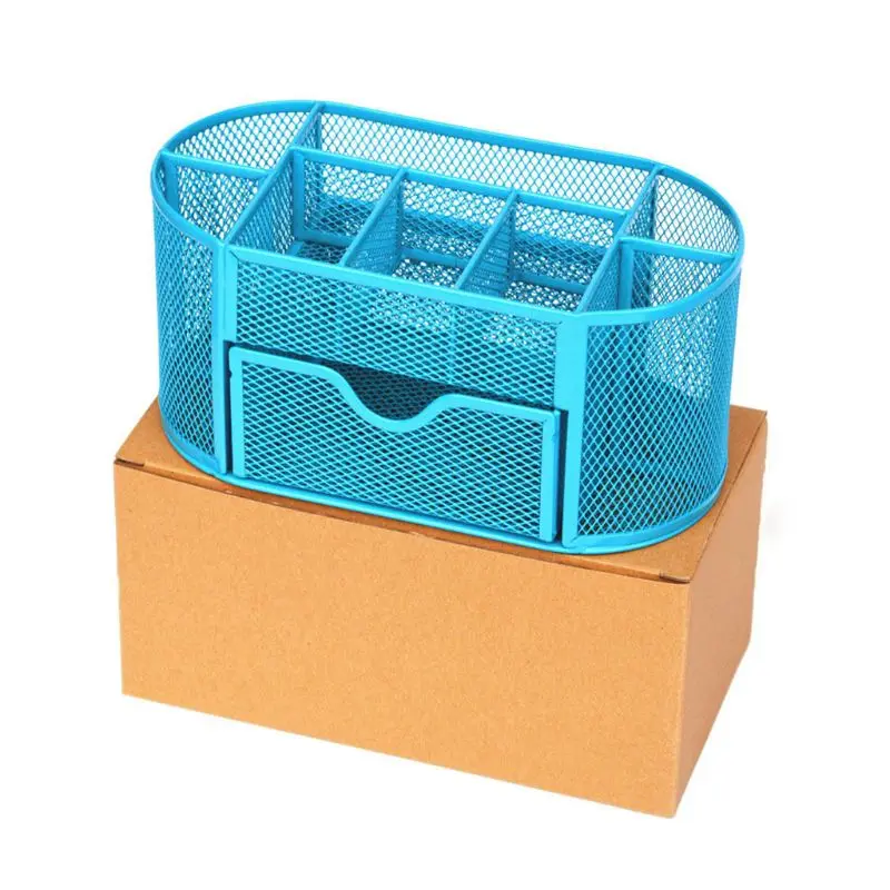 

9 Grids Multi-function Metal Mesh Desk Pen Pencil Holder Organizer Container Box