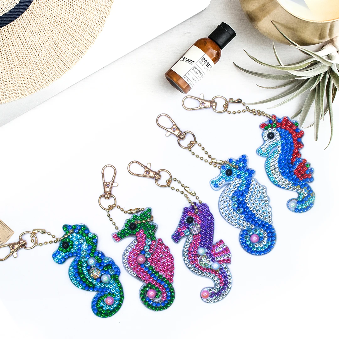 New Design Hippocampus Pattern Keychain 5D Diamond Painting Kits Diamond Embroidery Jewelry cross-stitch Best Gift For Kids