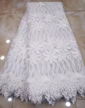 

French African Lace Fabric Guipure Sequined Cotton Cord Tulle Nigerian Tissu Mesh India Lace For Wedding Dress gold WHITE