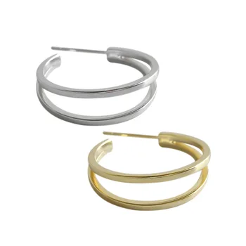 

pure silver ear nail ins simple double layer line female Ear Ring Earring student Personalized Silver Ear decoration