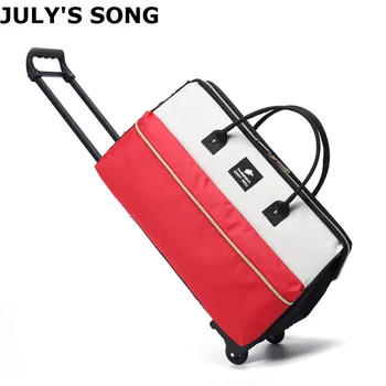 

JULY'S SONG Fashion Travel Luggage With Wheels Cart Trolley Suitcase Leisure Roll Folding Portable Bag Men Women