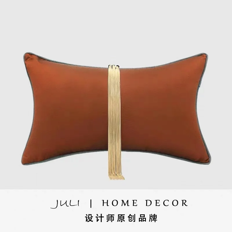 Новая простая современная однотонная высокоточная подушка для талии металлическая Золотая декоративная наволочка с кисточками подушка для дивана - Цвет: Шоколад